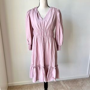 CALVIN KLEIN Smocked V-Neck Ruffled Hem A-Line Dress—SZ. 2